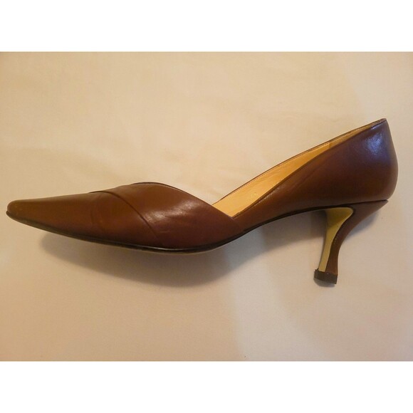 Vintage Walter Steiger Brown Leather Pumps 8.5 B Italy Kitten Heel Shoes - Picture 5 of 10